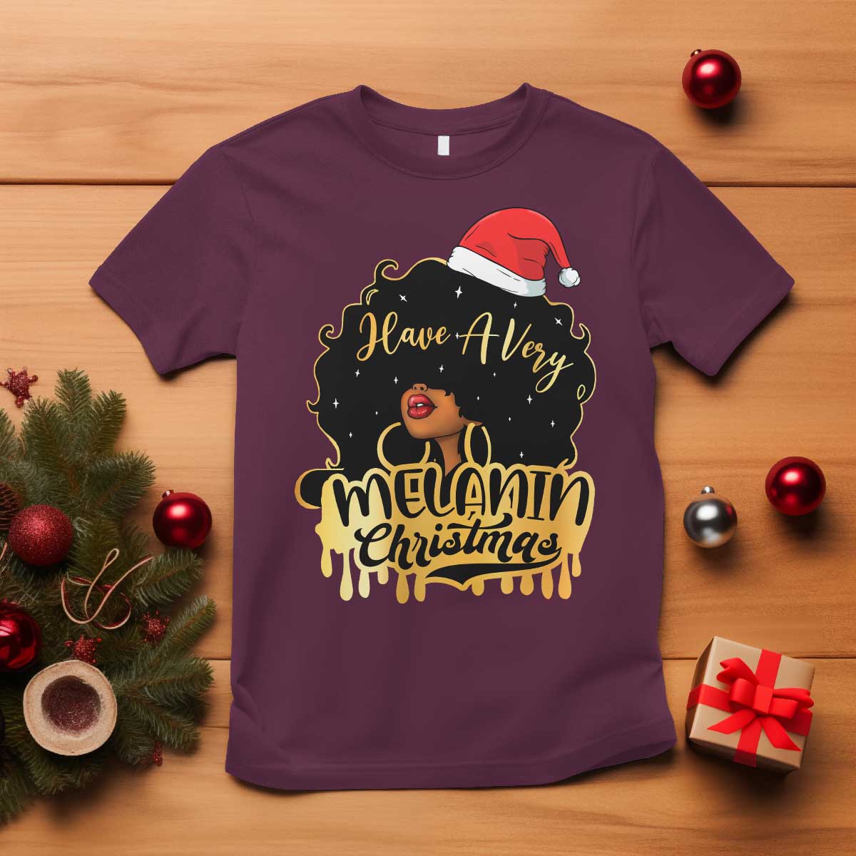 Have A Melanin Christmas African American Santa Girl Xmas T Shirt - Wonder Print Shop