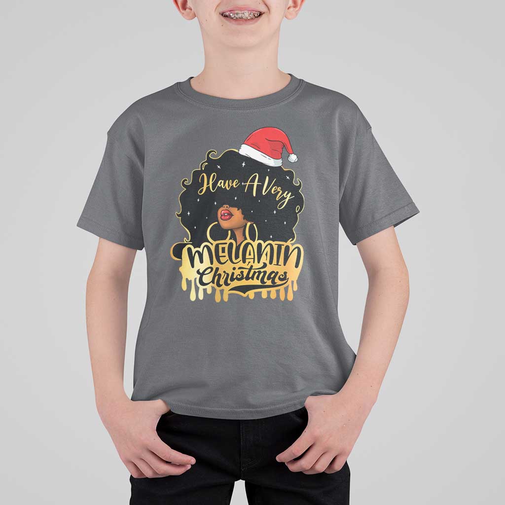 Have A Melanin Christmas African American Santa Girl Xmas T Shirt For Kid - Wonder Print Shop