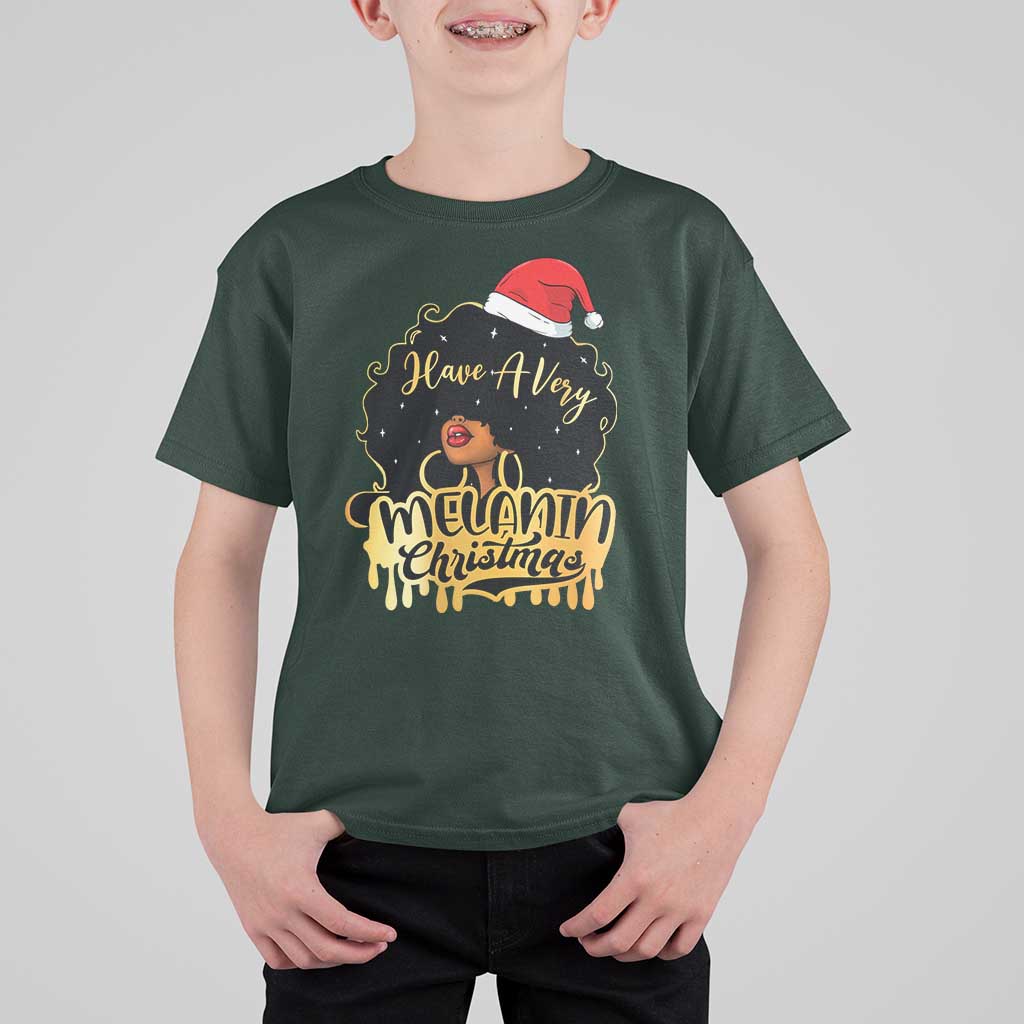Have A Melanin Christmas African American Santa Girl Xmas T Shirt For Kid - Wonder Print Shop