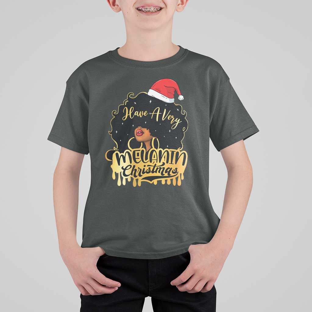 Have A Melanin Christmas African American Santa Girl Xmas T Shirt For Kid - Wonder Print Shop