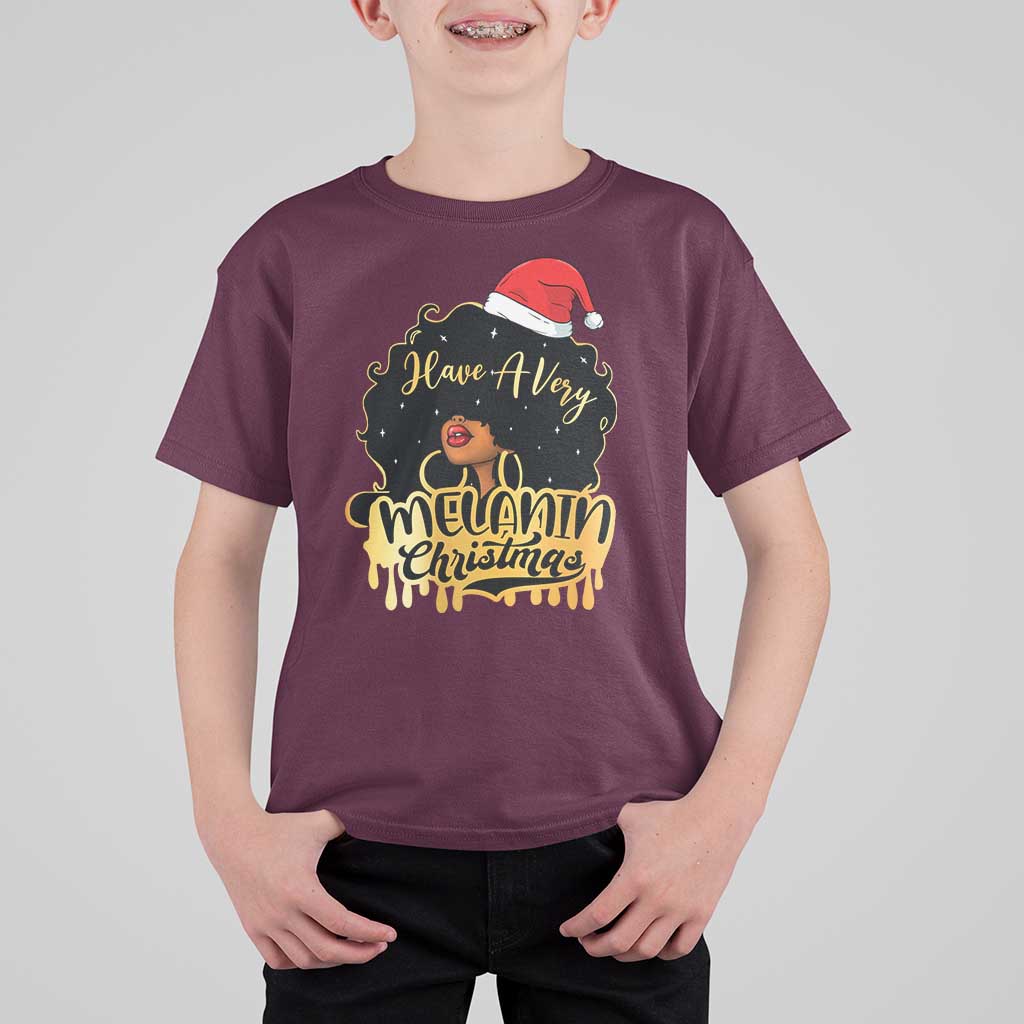 Have A Melanin Christmas African American Santa Girl Xmas T Shirt For Kid - Wonder Print Shop