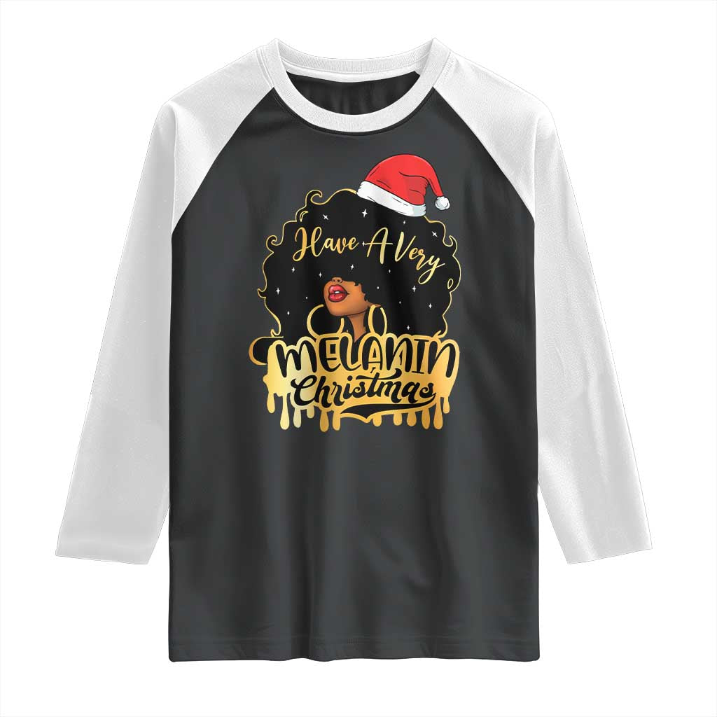 Have A Melanin Christmas African American Santa Girl Xmas Raglan Shirt - Wonder Print Shop
