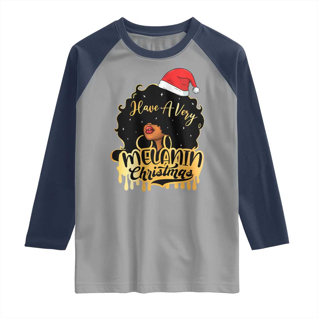 Have A Melanin Christmas African American Santa Girl Xmas Raglan Shirt - Wonder Print Shop