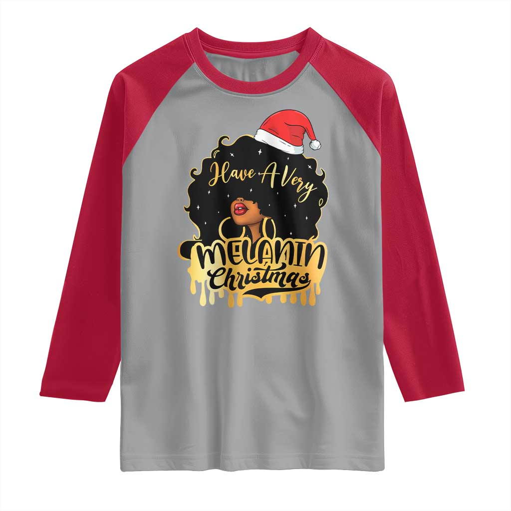 Have A Melanin Christmas African American Santa Girl Xmas Raglan Shirt - Wonder Print Shop