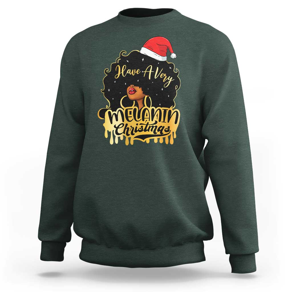 Have A Melanin Christmas African American Santa Girl Xmas Sweatshirt - Wonder Print Shop