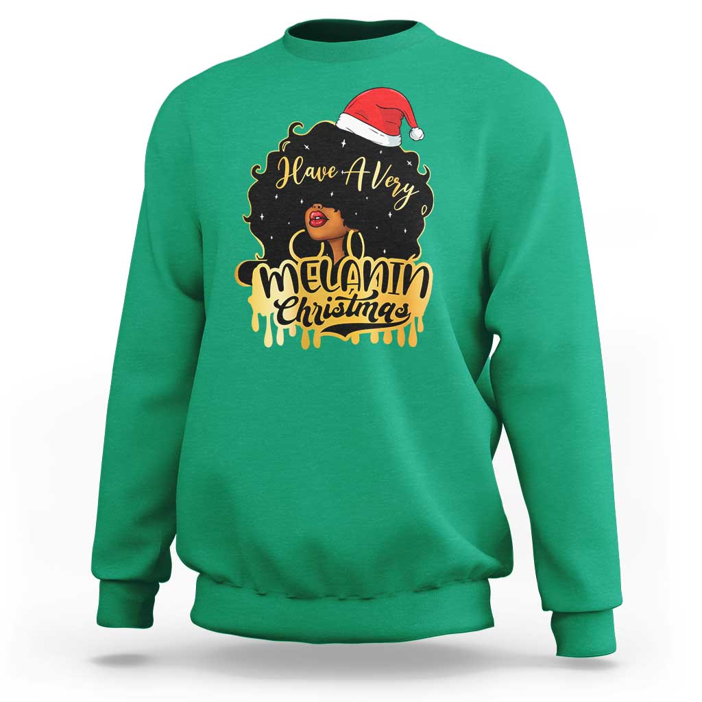 Have A Melanin Christmas African American Santa Girl Xmas Sweatshirt - Wonder Print Shop