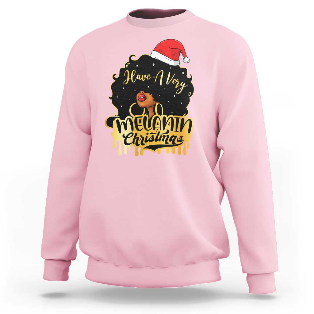 Have A Melanin Christmas African American Santa Girl Xmas Sweatshirt - Wonder Print Shop