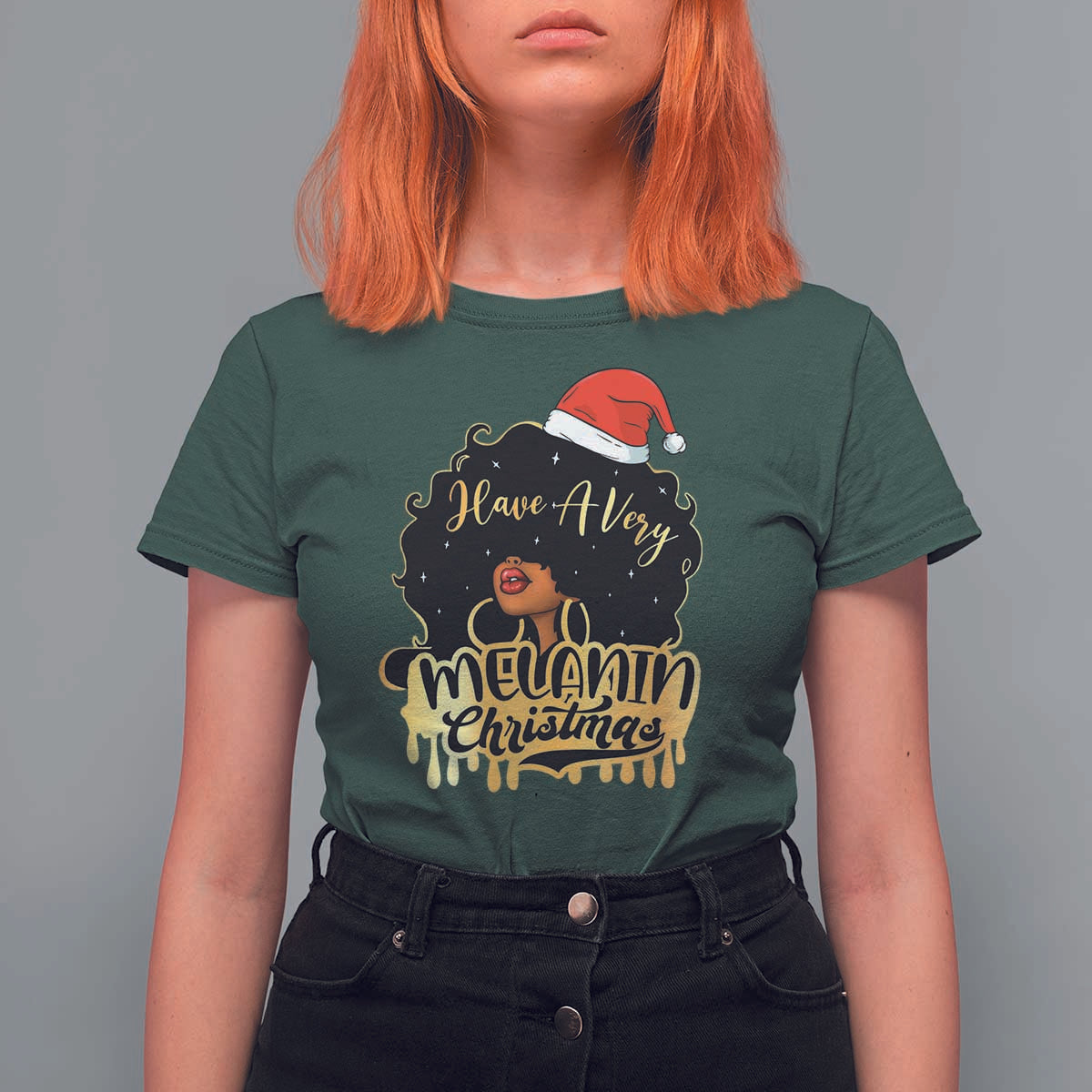 Have A Melanin Christmas African American Santa Girl Xmas T Shirt For Women - Wonder Print Shop