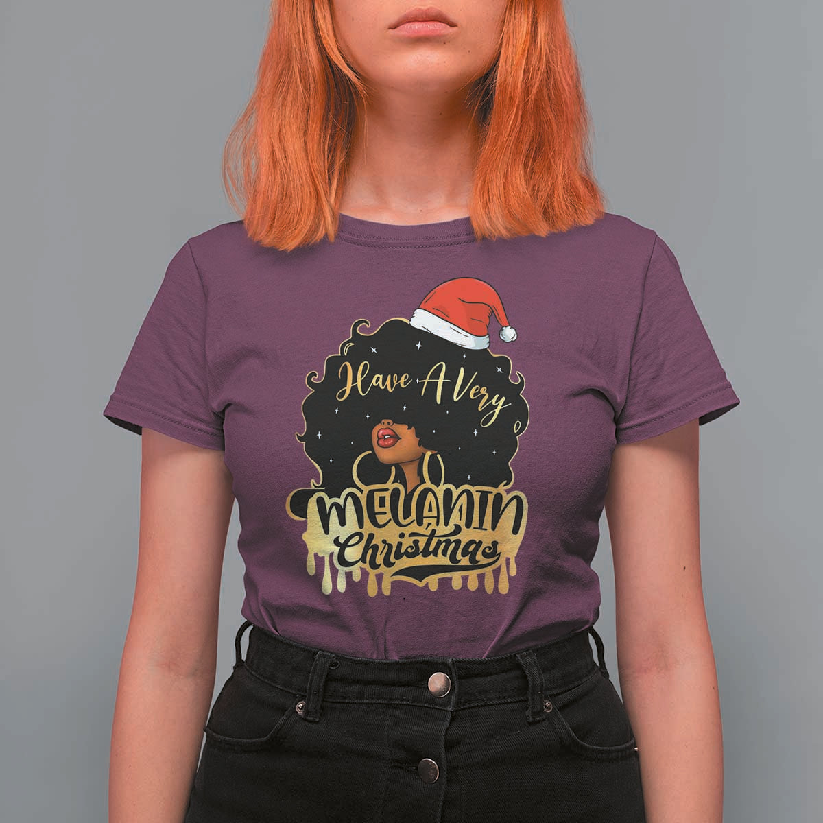 Have A Melanin Christmas African American Santa Girl Xmas T Shirt For Women - Wonder Print Shop