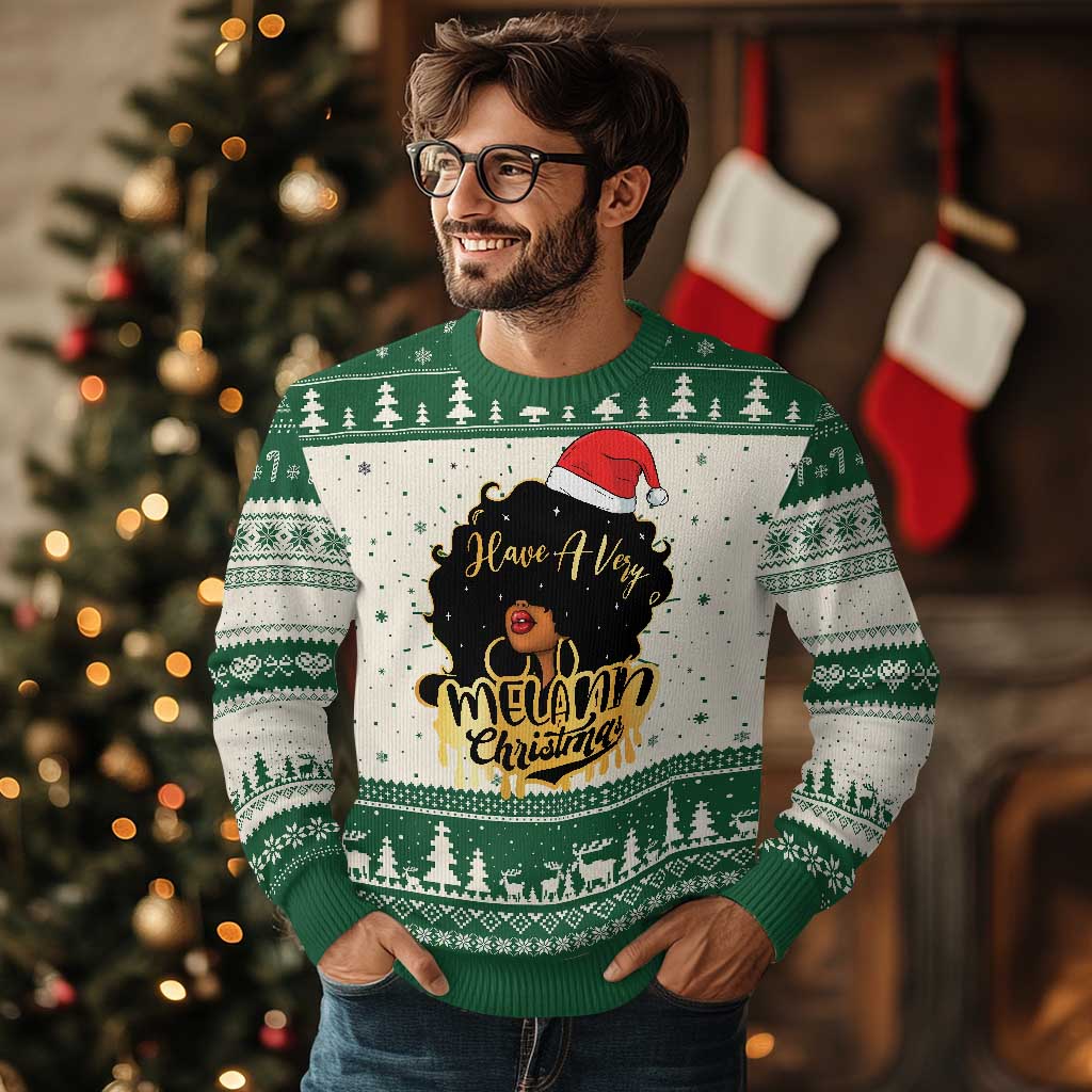 Have A Melanin Christmas African American Santa Girl Xmas Ugly Christmas Sweater - Wonder Print Shop