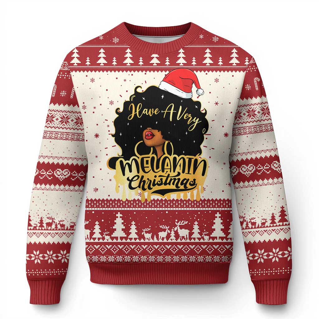 Have A Melanin Christmas African American Santa Girl Xmas Ugly Christmas Sweater - Wonder Print Shop