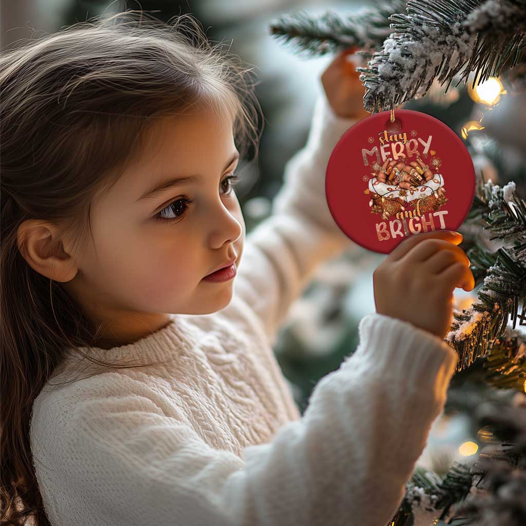 Funny African American Xmas Christmas Ornament Stay Merry And Bright Black Melanin Girl - Wonder Print Shop