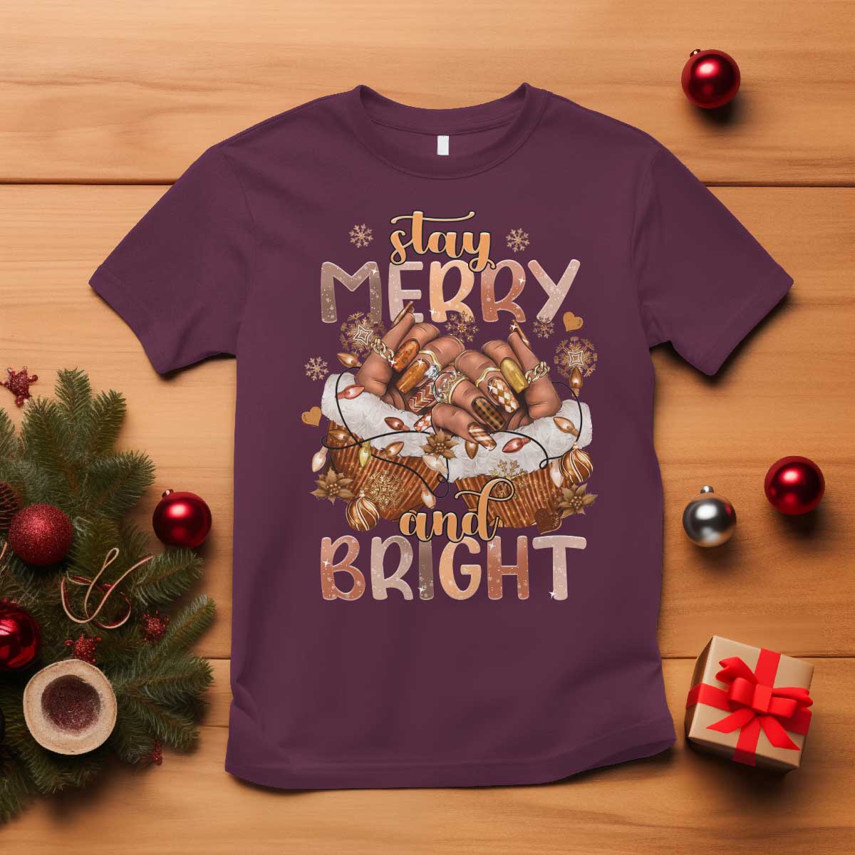 Funny African American Christmas T Shirt Stay Merry And Bright Black Melanin Girl - Wonder Print Shop
