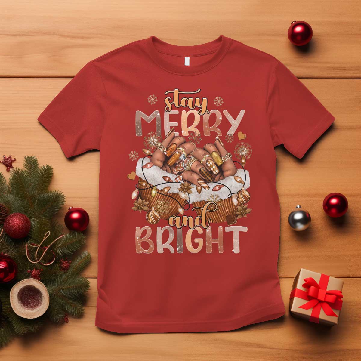 Funny African American Christmas T Shirt Stay Merry And Bright Black Melanin Girl - Wonder Print Shop