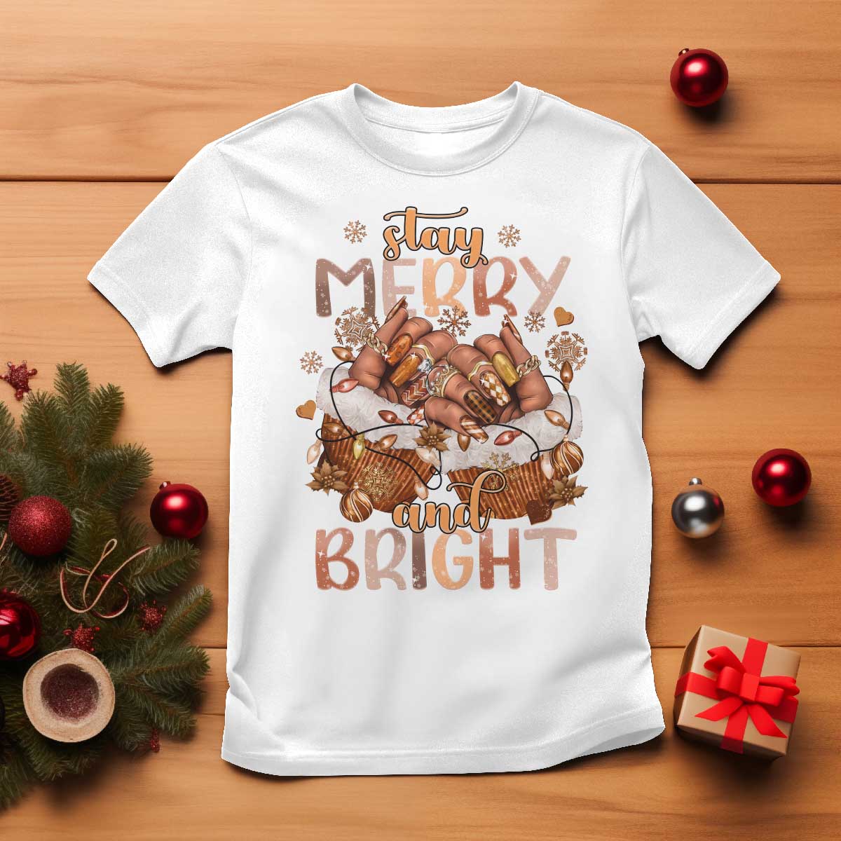 Funny African American Christmas T Shirt Stay Merry And Bright Black Melanin Girl - Wonder Print Shop