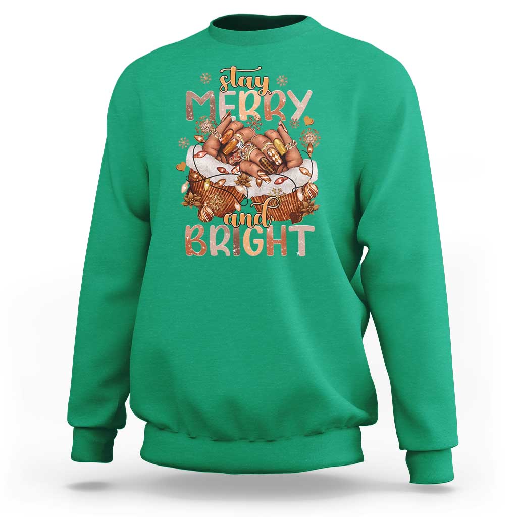 Funny African American Christmas Sweatshirt Stay Merry And Bright Black Melanin Girl - Wonder Print Shop