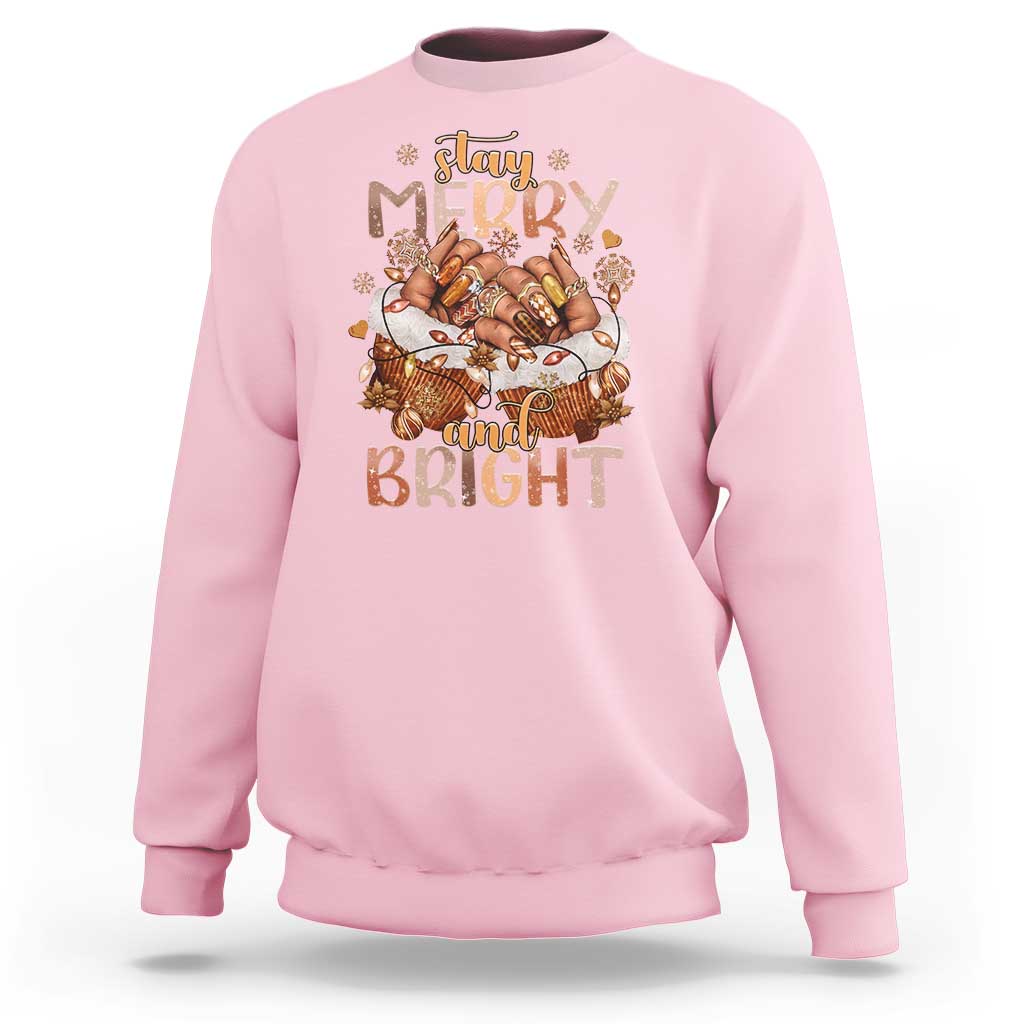 Funny African American Christmas Sweatshirt Stay Merry And Bright Black Melanin Girl - Wonder Print Shop