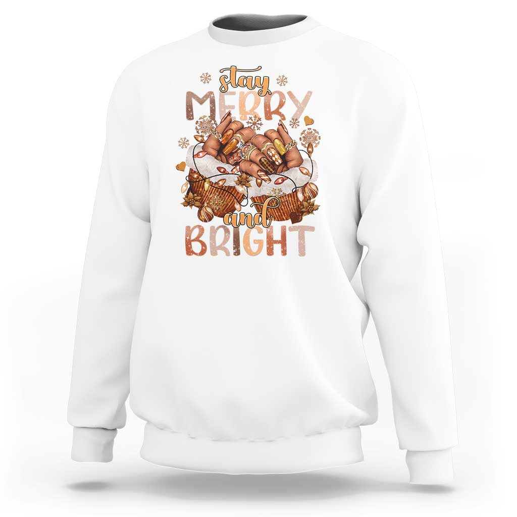 Funny African American Christmas Sweatshirt Stay Merry And Bright Black Melanin Girl - Wonder Print Shop