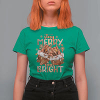 Funny African American Christmas T Shirt For Women Stay Merry And Bright Black Melanin Girl - Wonder Print Shop