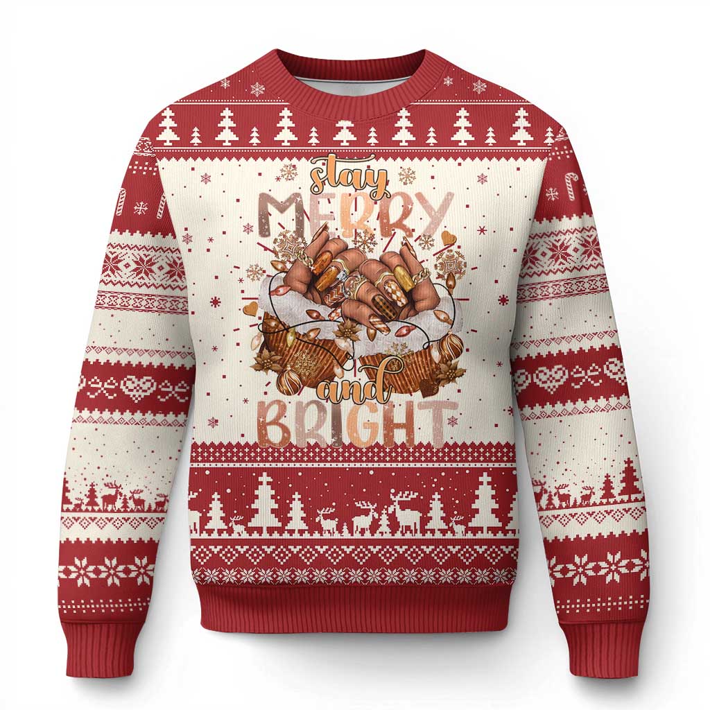 Funny African American Xmas Ugly Christmas Sweater Stay Merry And Bright Black Melanin Girl - Wonder Print Shop
