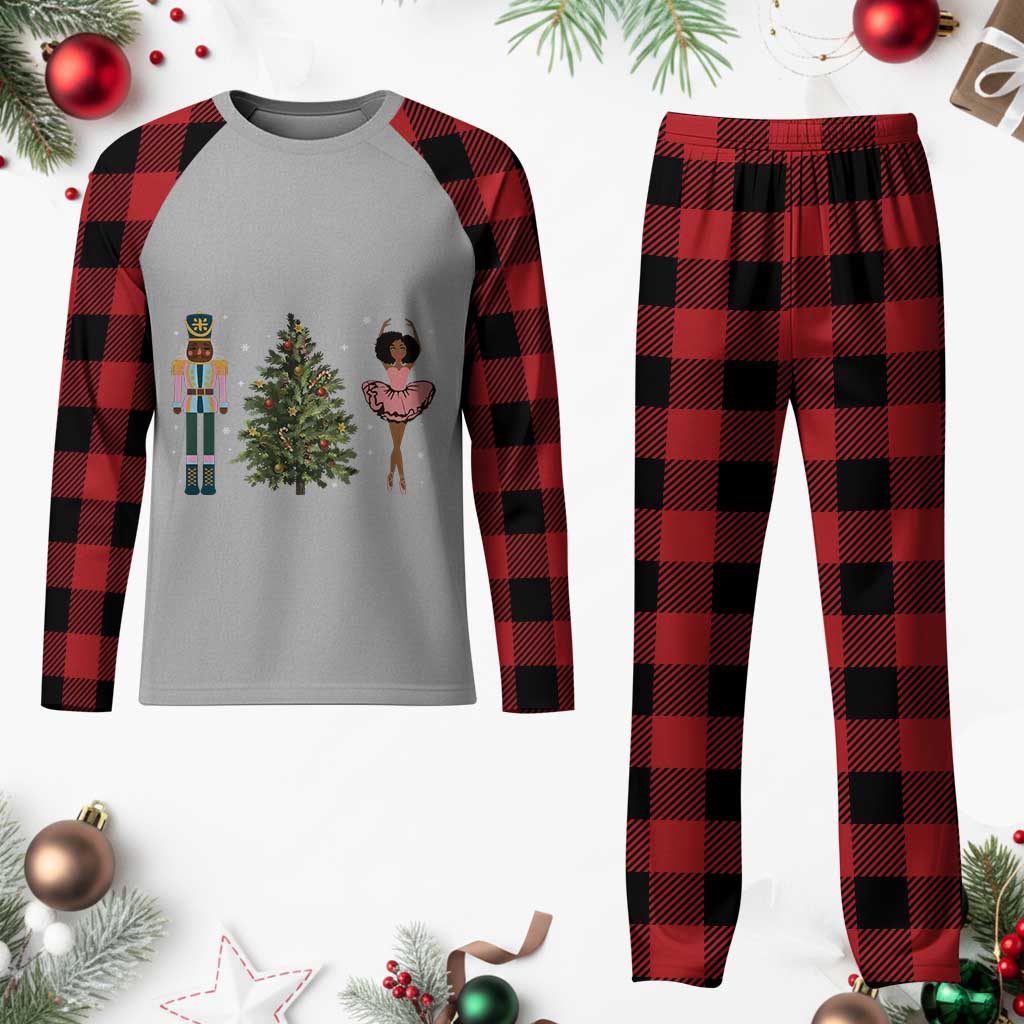 Funny Black Ballerina Nutcracker African American Xmas Plaid Pajama Set - Wonder Print Shop