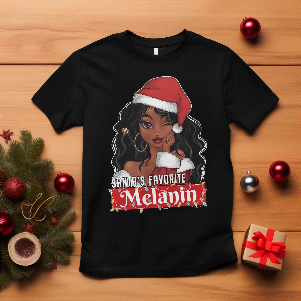 African American Christmas T Shirt Santa's Favorite Melanin Santa Girl - Wonder Print Shop
