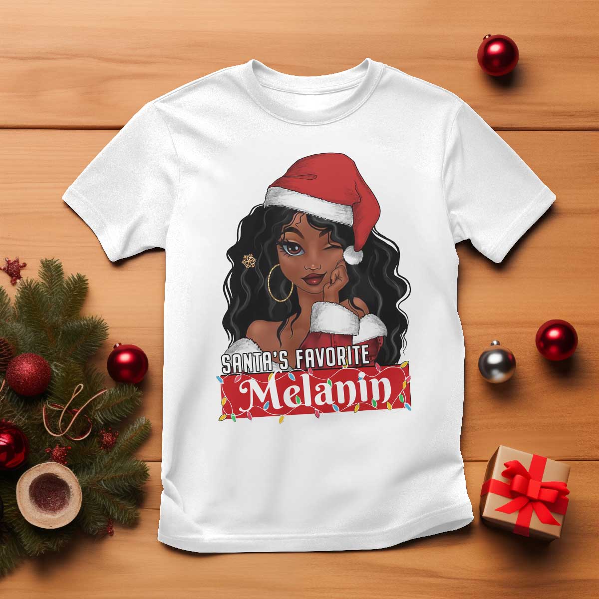African American Christmas T Shirt Santa's Favorite Melanin Santa Girl - Wonder Print Shop