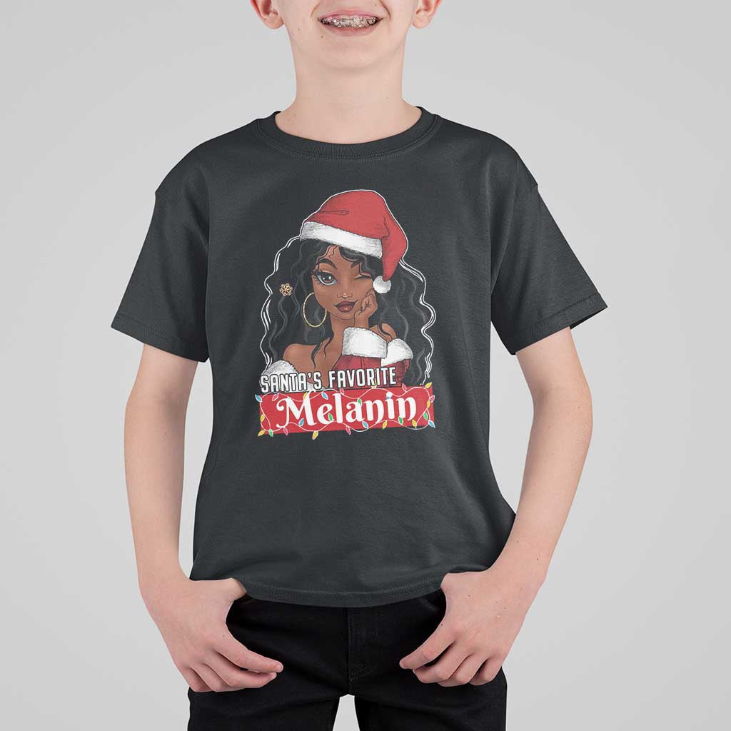 African American Christmas T Shirt For Kid Santa's Favorite Melanin Santa Girl - Wonder Print Shop