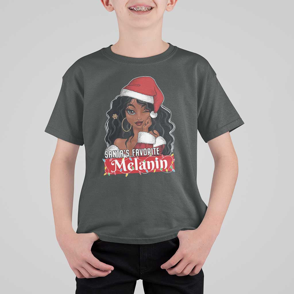 African American Christmas T Shirt For Kid Santa's Favorite Melanin Santa Girl - Wonder Print Shop