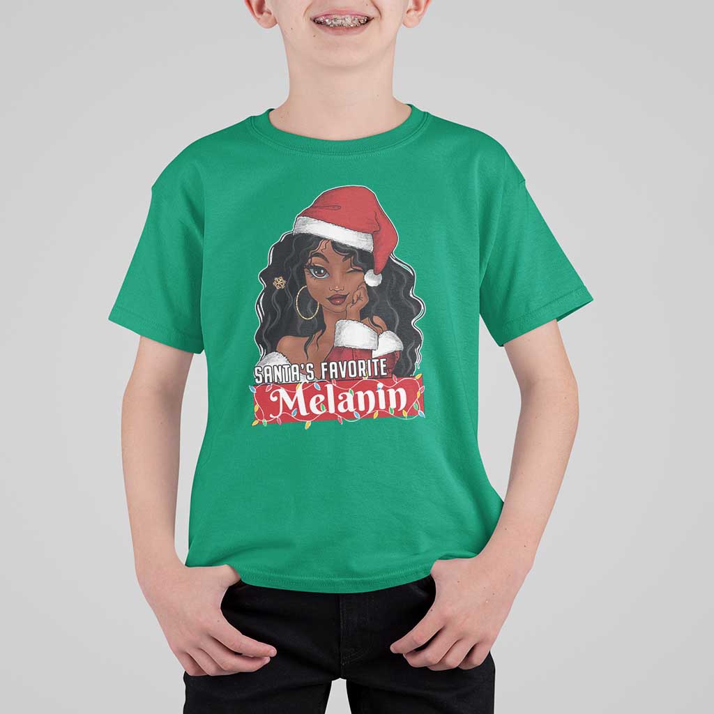 African American Christmas T Shirt For Kid Santa's Favorite Melanin Santa Girl - Wonder Print Shop