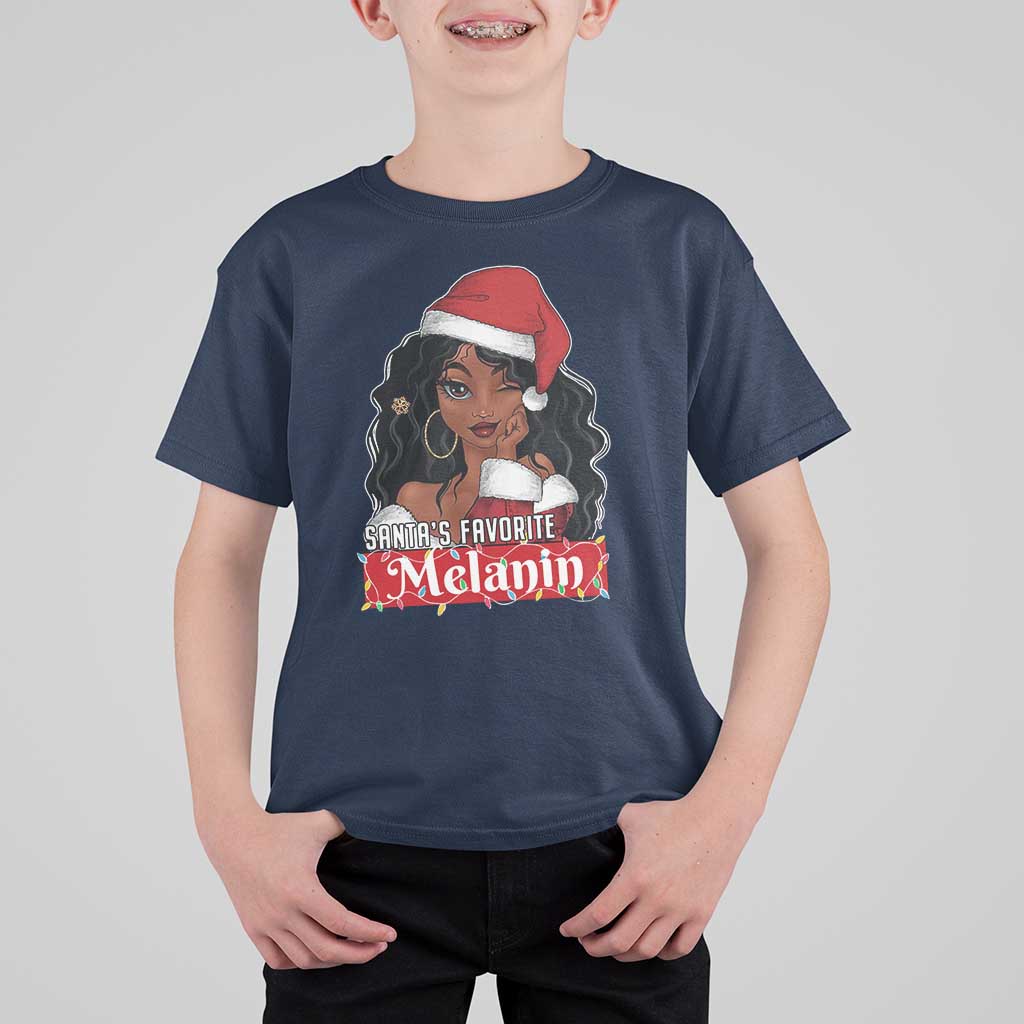 African American Christmas T Shirt For Kid Santa's Favorite Melanin Santa Girl - Wonder Print Shop