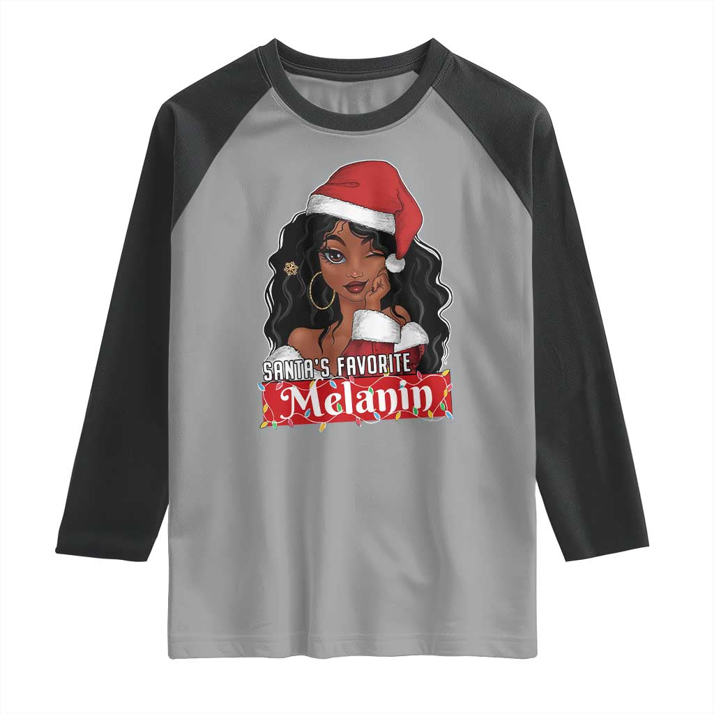 African American Christmas Raglan Shirt Santa's Favorite Melanin Santa Girl - Wonder Print Shop