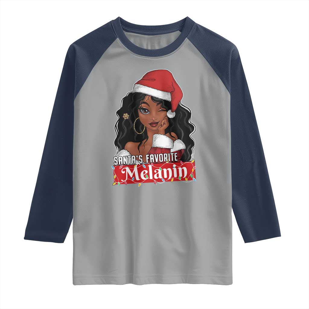 African American Christmas Raglan Shirt Santa's Favorite Melanin Santa Girl - Wonder Print Shop