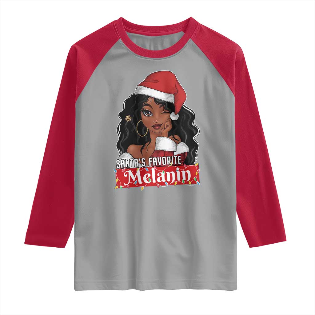 African American Christmas Raglan Shirt Santa's Favorite Melanin Santa Girl - Wonder Print Shop