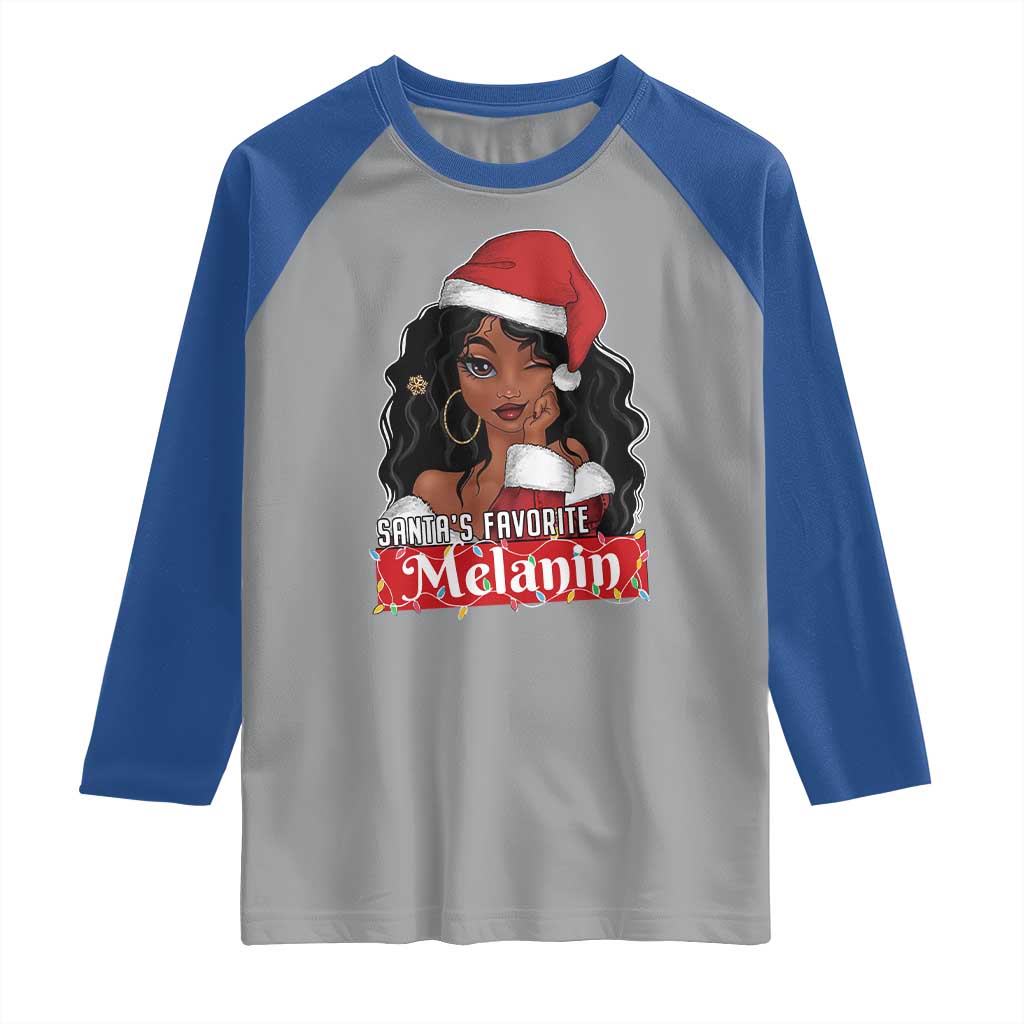 African American Christmas Raglan Shirt Santa's Favorite Melanin Santa Girl - Wonder Print Shop