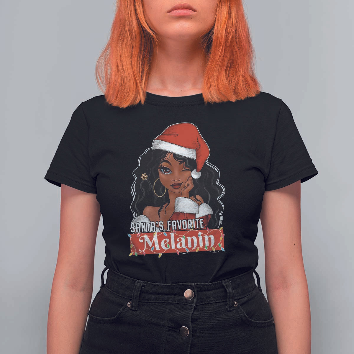 African American Christmas T Shirt For Women Santa's Favorite Melanin Santa Girl - Wonder Print Shop