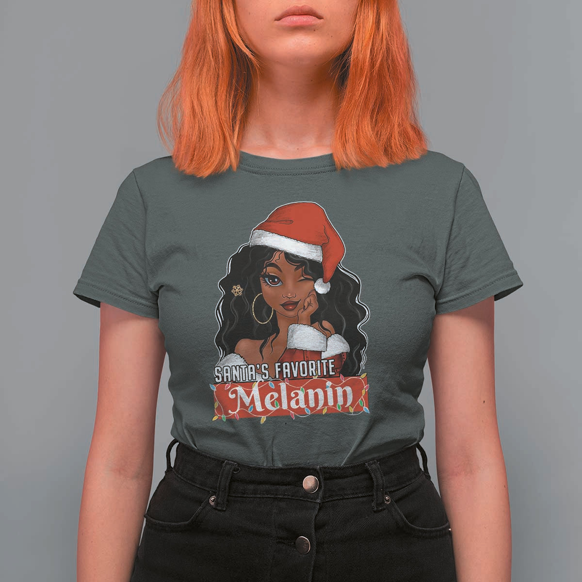 African American Christmas T Shirt For Women Santa's Favorite Melanin Santa Girl - Wonder Print Shop