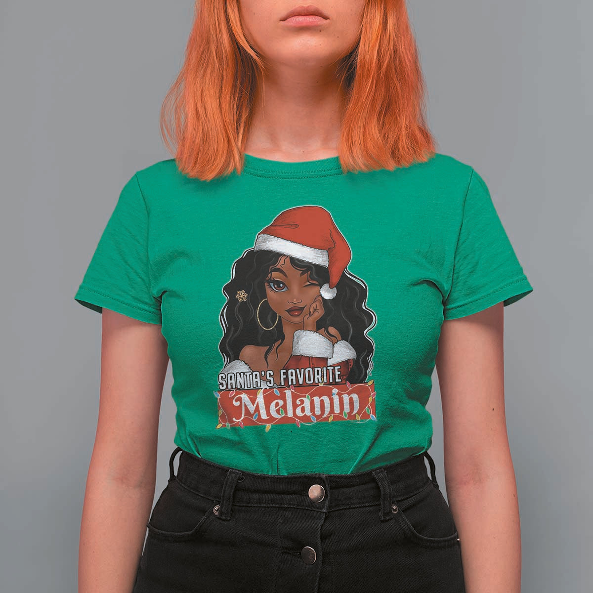 African American Christmas T Shirt For Women Santa's Favorite Melanin Santa Girl - Wonder Print Shop