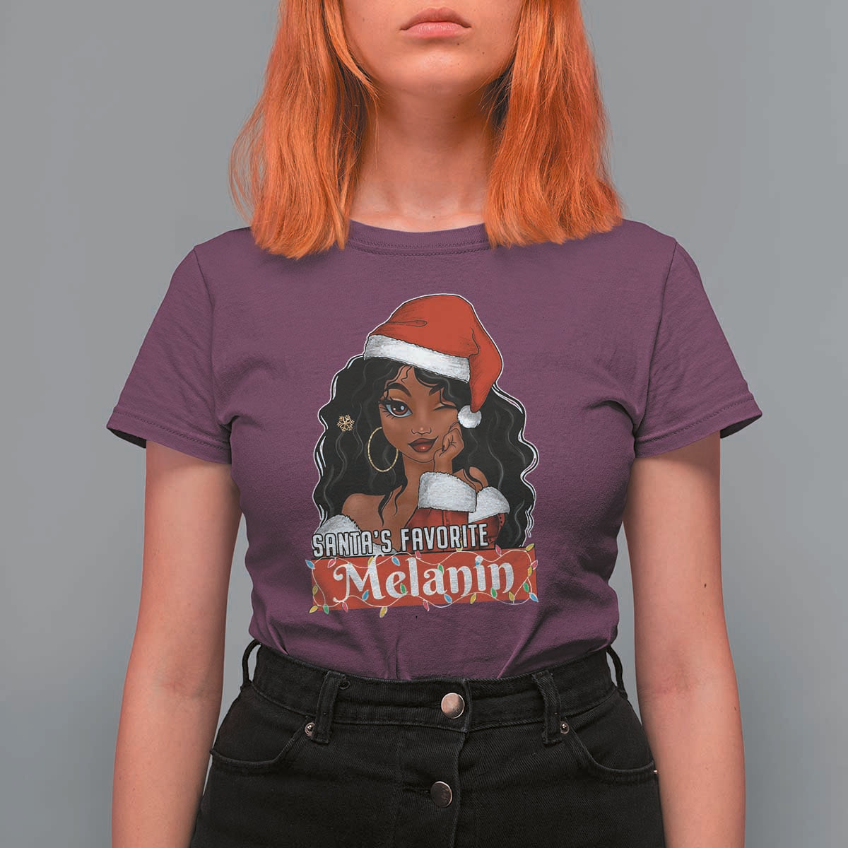 African American Christmas T Shirt For Women Santa's Favorite Melanin Santa Girl - Wonder Print Shop