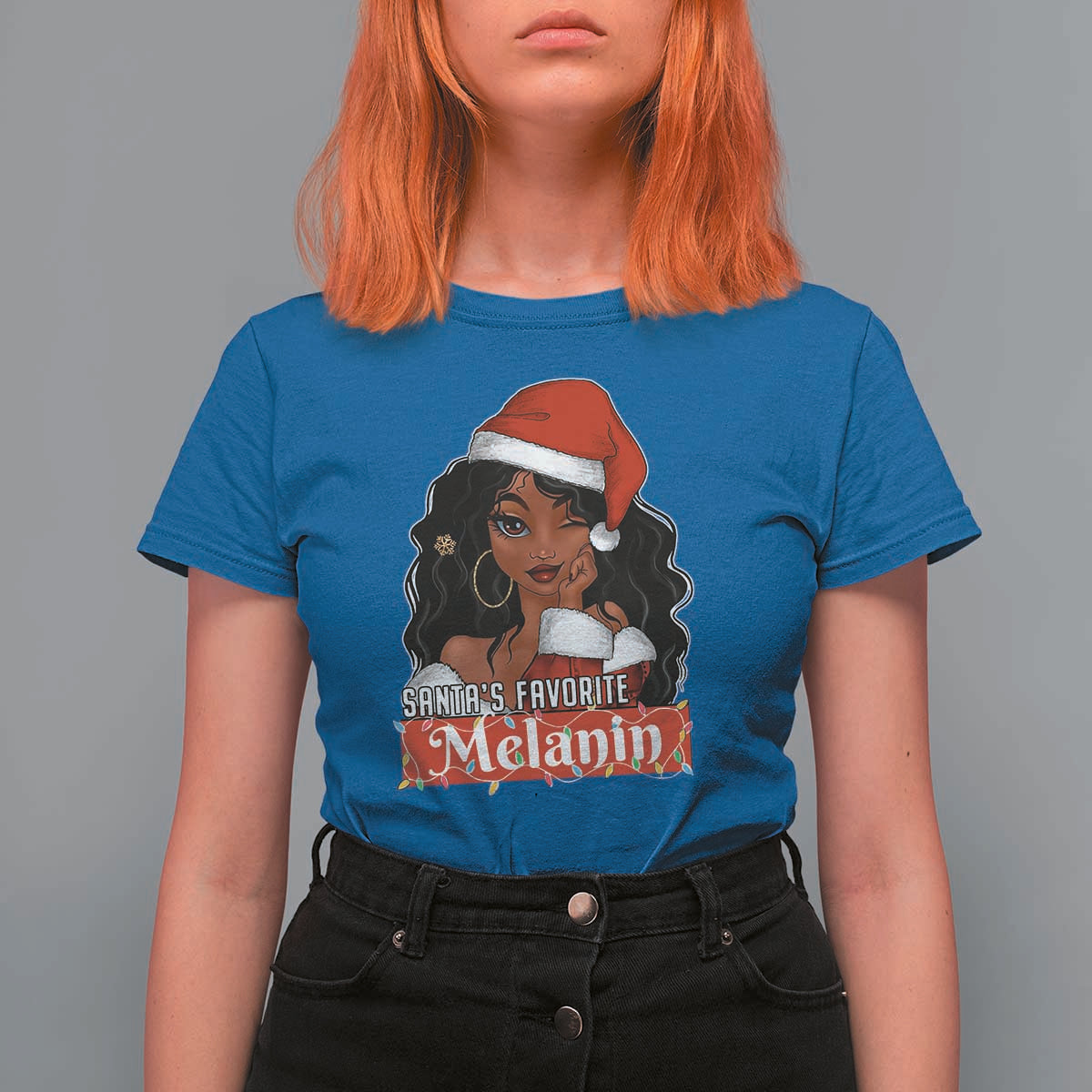 African American Christmas T Shirt For Women Santa's Favorite Melanin Santa Girl - Wonder Print Shop