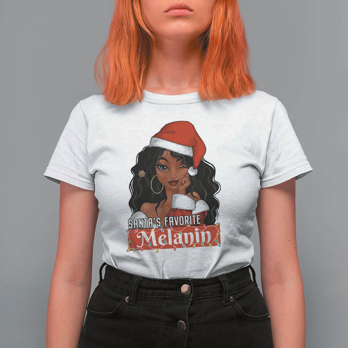 African American Christmas T Shirt For Women Santa's Favorite Melanin Santa Girl - Wonder Print Shop