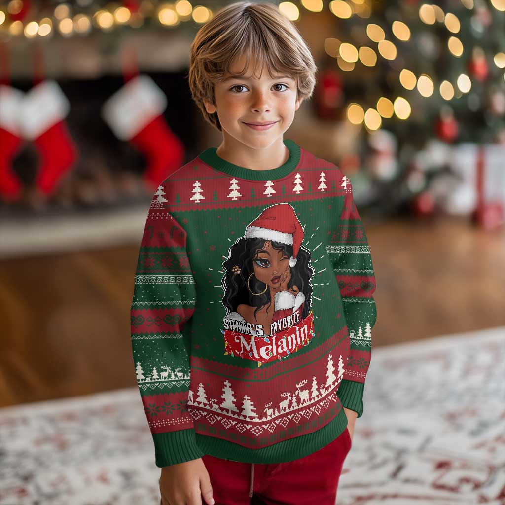 African American Xmas Ugly Christmas Sweater Santa's Favorite Melanin Santa Girl - Wonder Print Shop