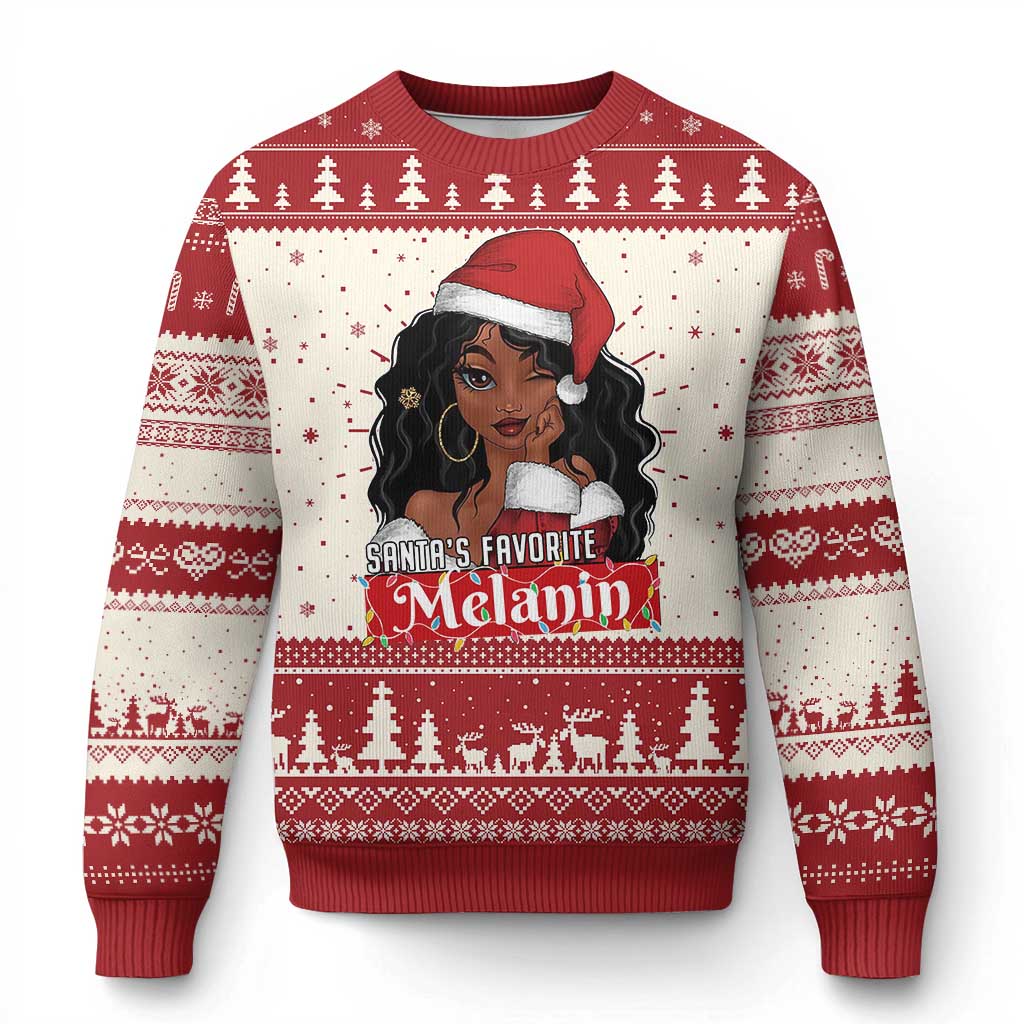 African American Xmas Ugly Christmas Sweater Santa's Favorite Melanin Santa Girl - Wonder Print Shop
