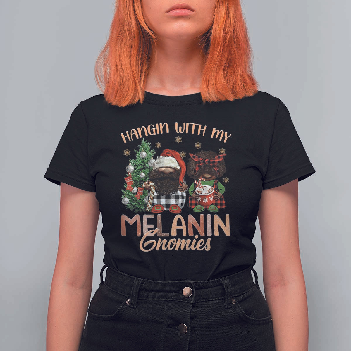Funny African American Christmas T Shirt For Women Hangin With My Melanin Gnomies Afro Gnomes - Wonder Print Shop