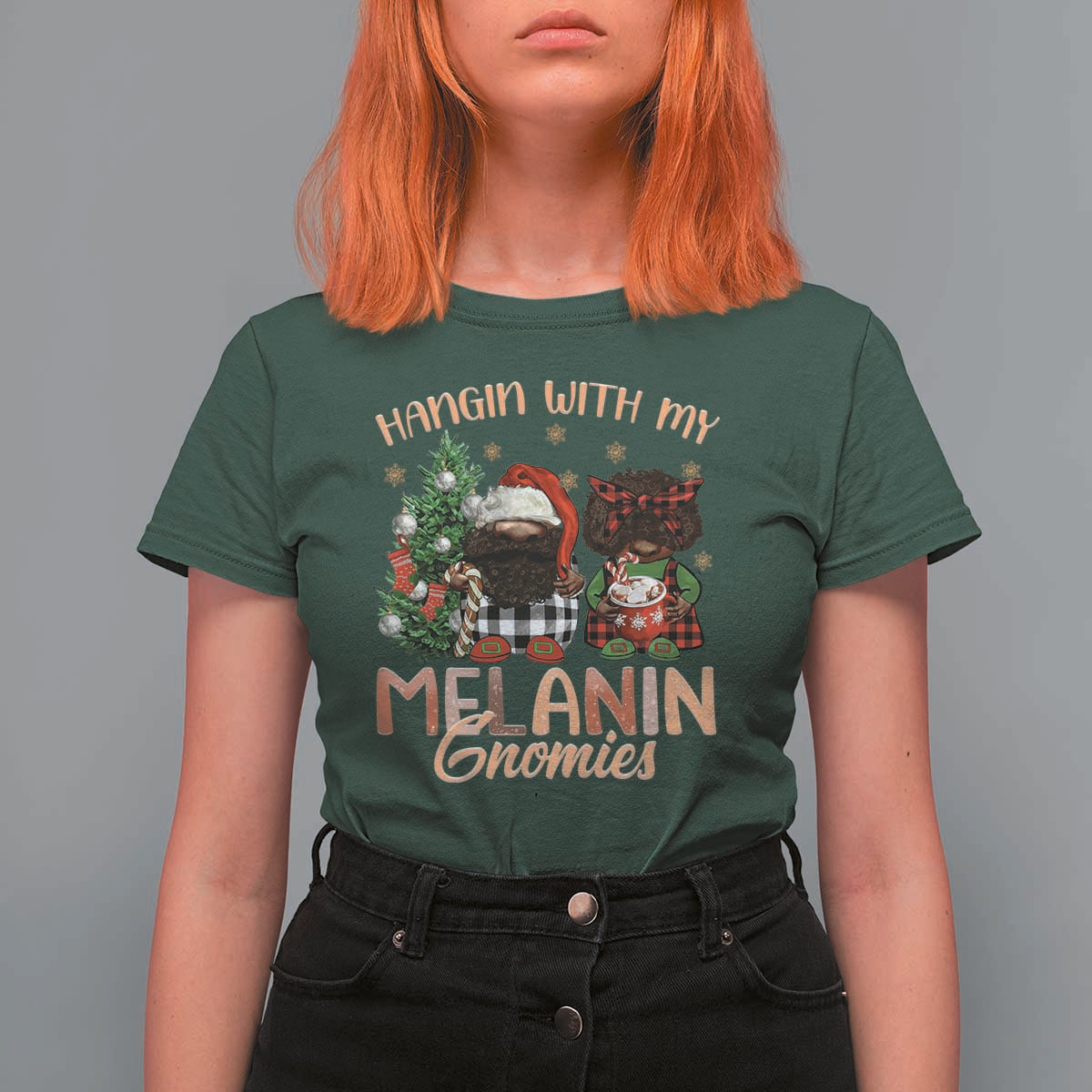 Funny African American Christmas T Shirt For Women Hangin With My Melanin Gnomies Afro Gnomes - Wonder Print Shop
