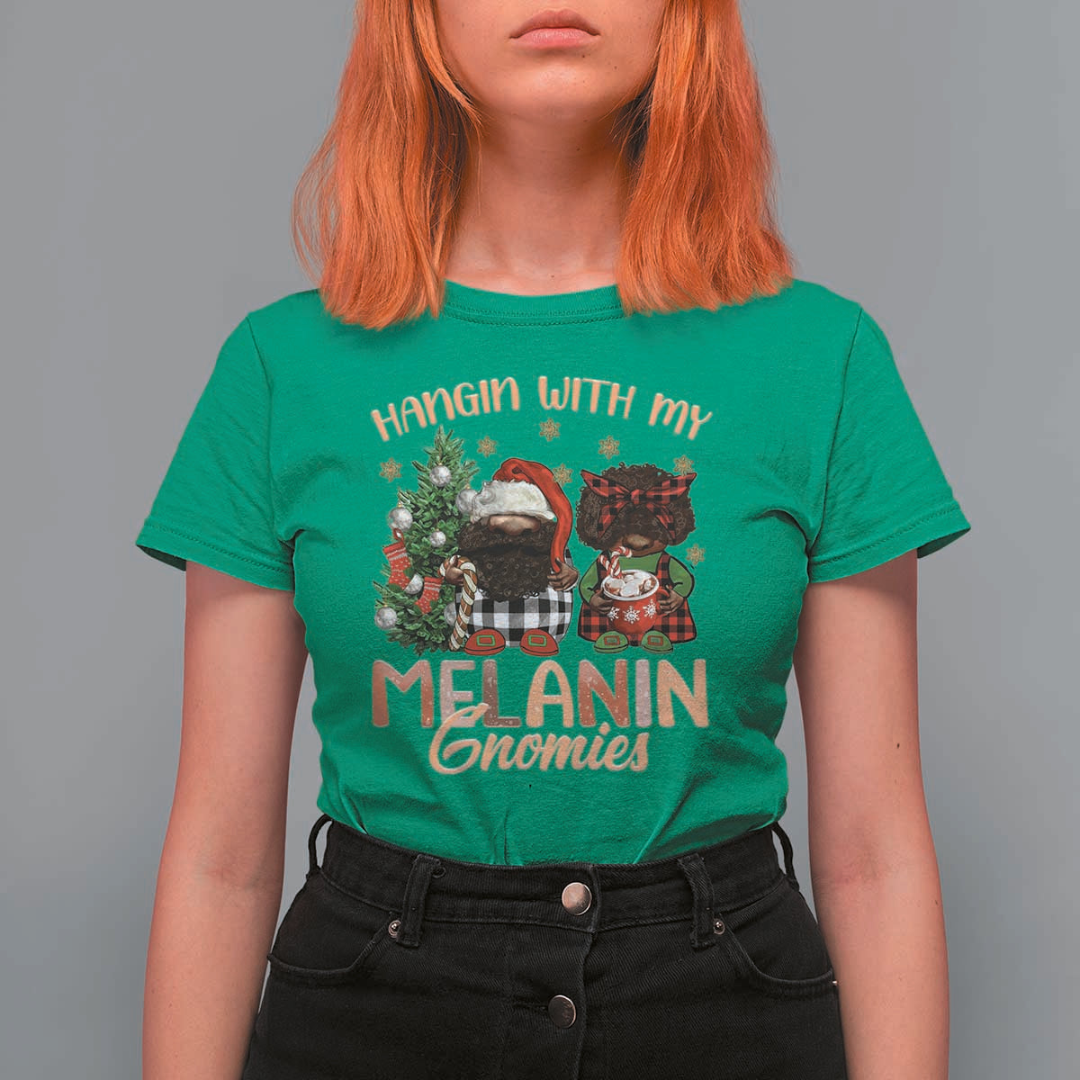 Funny African American Christmas T Shirt For Women Hangin With My Melanin Gnomies Afro Gnomes - Wonder Print Shop