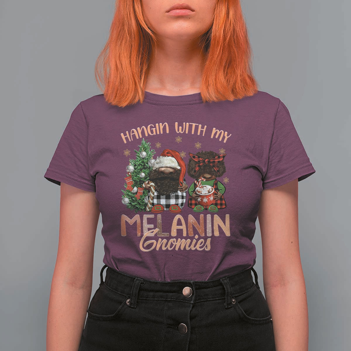 Funny African American Christmas T Shirt For Women Hangin With My Melanin Gnomies Afro Gnomes - Wonder Print Shop