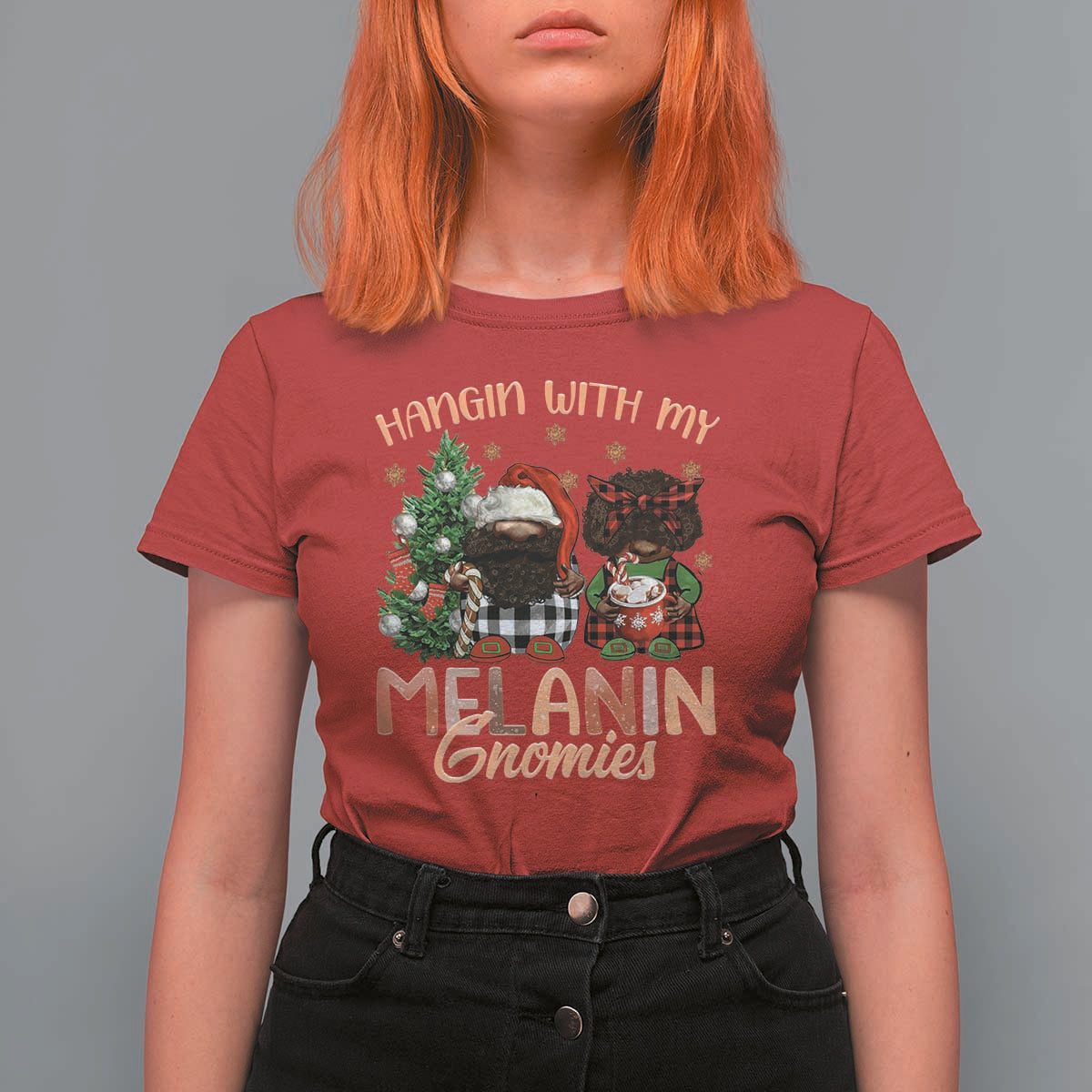 Funny African American Christmas T Shirt For Women Hangin With My Melanin Gnomies Afro Gnomes - Wonder Print Shop