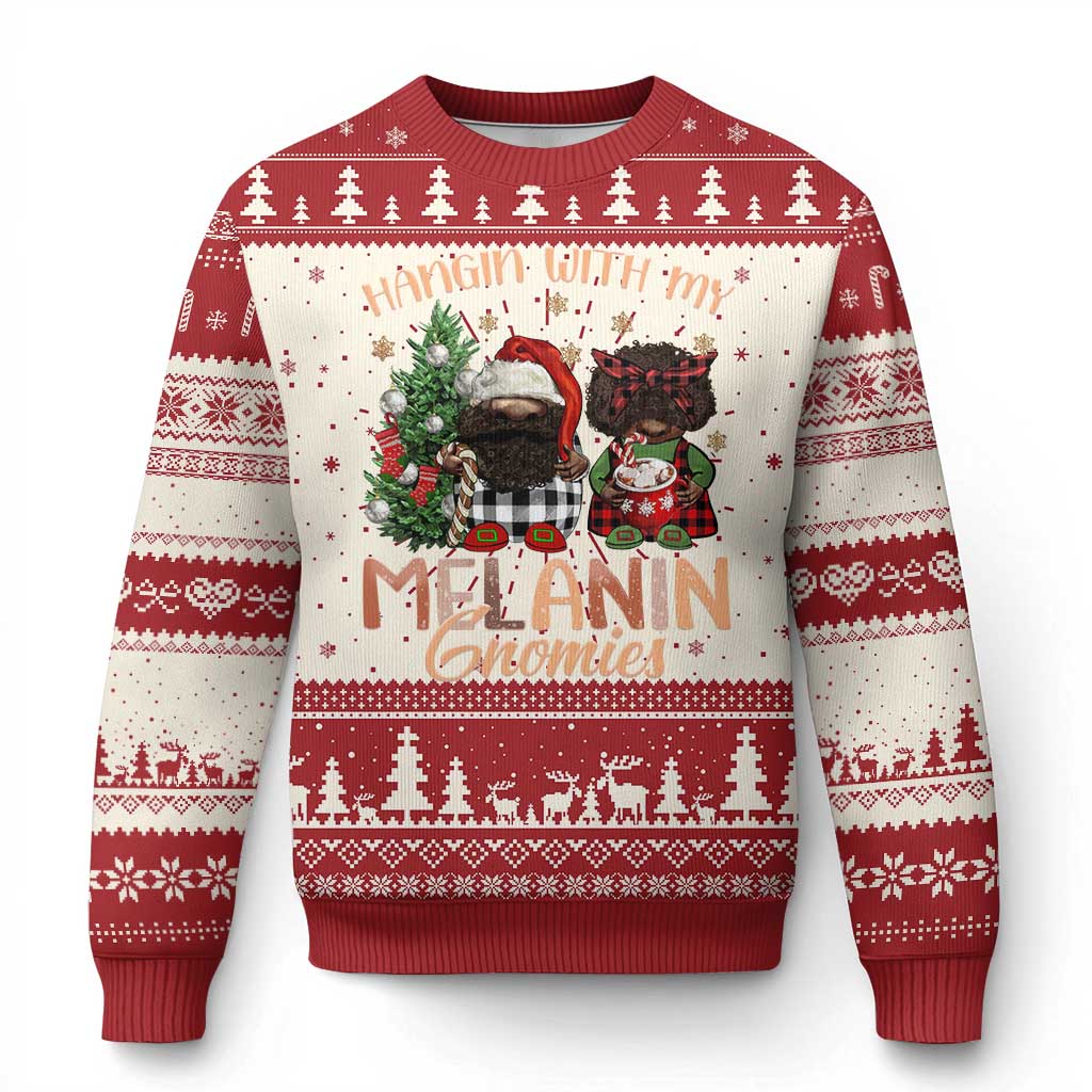 Funny African American Xmas Ugly Christmas Sweater Hangin With My Melanin Gnomies Afro Gnomes - Wonder Print Shop