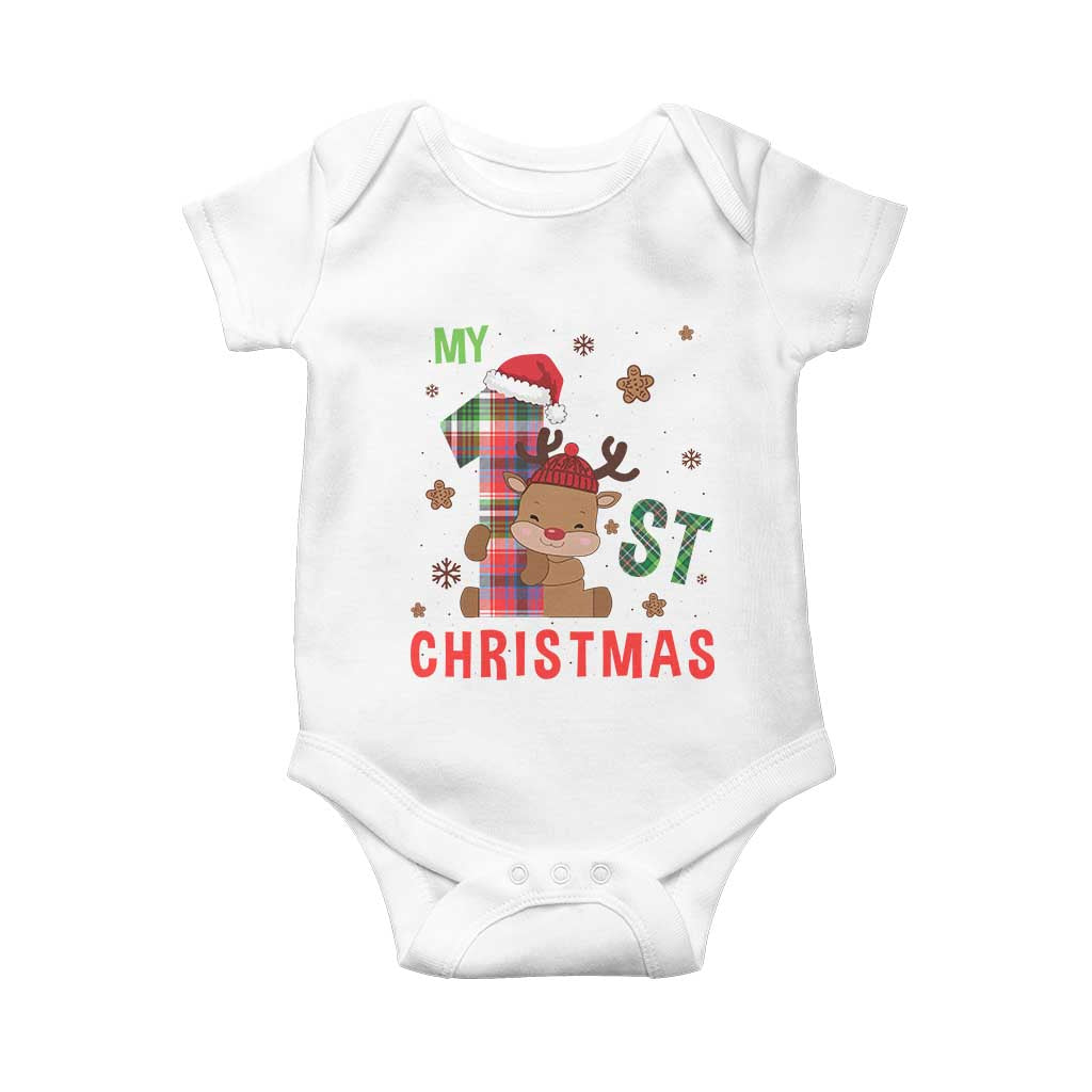 My First Christmas Cute Reindeer Santa Hat Baby Onesie